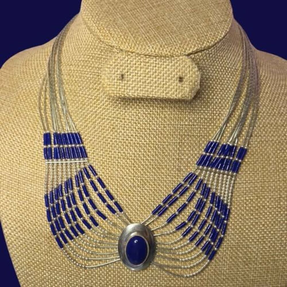 Sterling Silver Lapis Lazuli Multi Strand Necklace